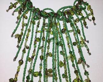 Bold Waterfall Cascade Copper and Peridot Statement Necklace.