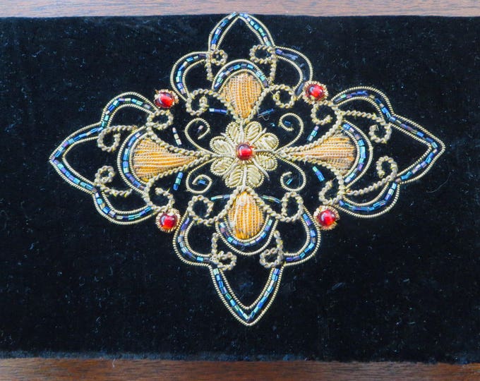 Velvet Clutch Purse, Maltese Cross. Embroidery Bead Sequin, French Style Elegance, Vintage