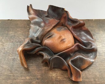Vintage leather Mask Handmade leather face Leather Wall Decor Leather wall art