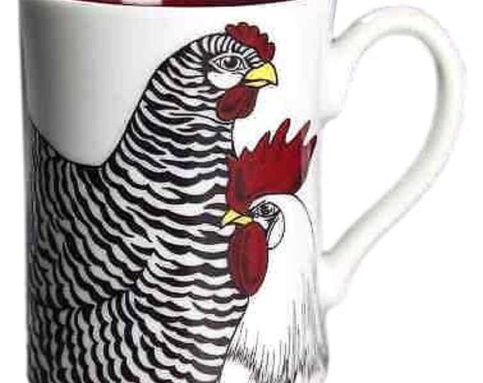 Fitz & Floyd Coq Du Garden Coffee Mug, Chickens, Hen, Rooster, Vintage Ceramic Coffee Cup