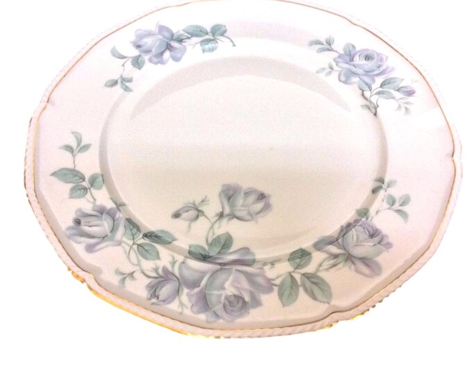 Royal Tettau Dinner Plate, Bone China, Blue Roses Dinnerware, Vintage Plate, Germany US Zone - Tableware - Damask Rose Pattern 13802