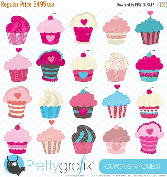 80% OFF SALE cupcake madness clipart commercial use, vector graphics, digital clip art, digital images - CL456 Il_570xn