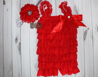 RED ROMPER SET-Red Lace romper, Baby Petti Romper, Red Baby Romper, Child Romper, Photo Prop, Romper Set, baby romper set, infant, baby girl