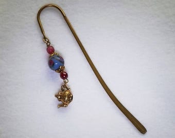 Hand Made Beaded Bookmark Shepherds Hook with Teapot Charm and Beads