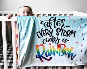 After Every Storm Comes A Rainbow Baby V2 Blanket • Minky • 30 x 30" • Rainbow Baby • Loss • Pregnancy • Gift • Shower • 3-4 Week Turnaround