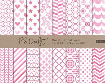 Pink Watercolor Digital Papers, Pink Digital Paper Pack, Pink Patterns, Watercolor Papers, Wedding Invitation