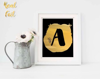 Monogram print, Black and gold foil art print, Unique home decor, Real foil print, 8 x 10 print, Personalized wall decor, FAP10fp003B
