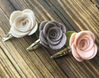 Felt flower clips - READY TO SHIP - snap clips - hair clips