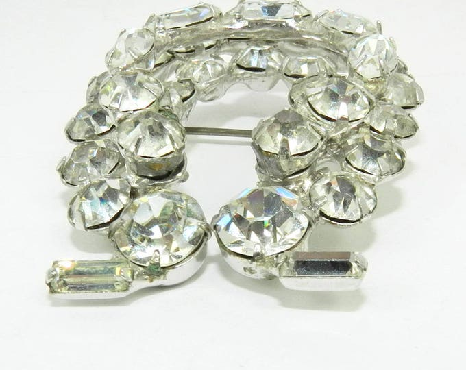 ANTIQUE Horseshoe Rhinestone Glass Brooch Pin, Large Vintage Crystal Pin, Jewelry Jewellery, Ladies Bridal Ball Prom Brooch, Gift