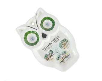 Ceramic Owl Spoon Rest, Vintage Decorative Souvenir Spoonrest, Yellowstone National Park, Travel, Old Faithful