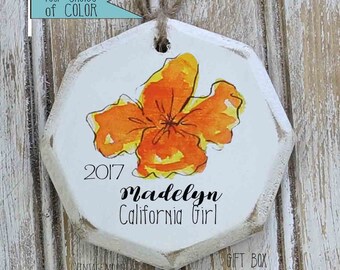 State flower ornament, custom state flower ornament, state memento gift, California memento, Christmas ornament, California ornament