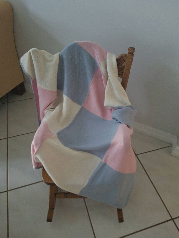 Alpaca Baby blanket blue pink white squares large Made of