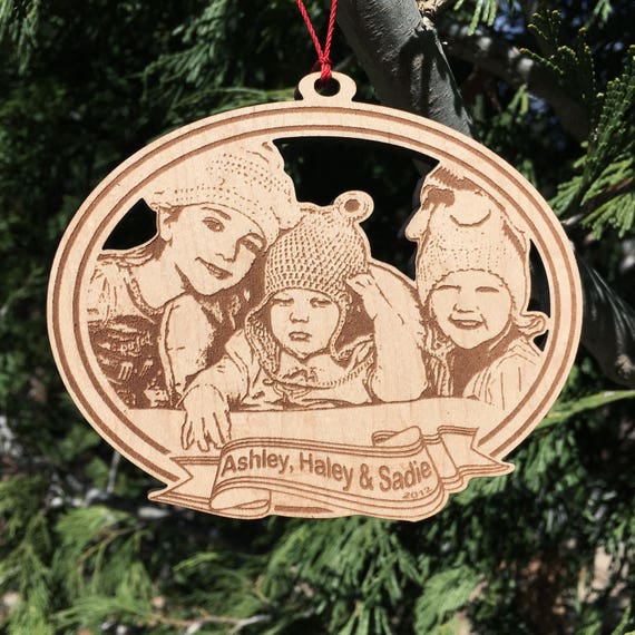 5 Custom photo ornament laser cut and etched wood