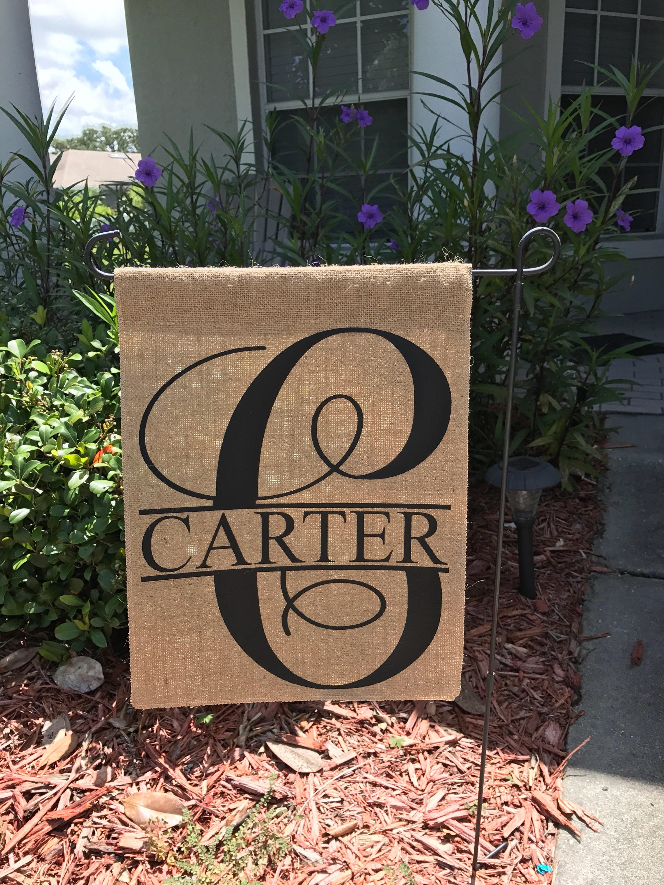 Burlap flag monogram burlap flag garden flag personalized
