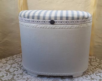 Refurbished Lloyd Loom Style Laundry / Linen Basket / Ottoman