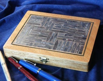 Fountain Pen Collection Storage Case, Re-purposed Wooden Cigar Box, Holds 10 pens (Box No. 303)