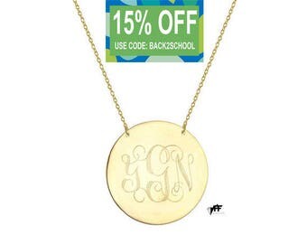 Monogram necklace - personalize gold monogram necklace 1" gold plated 18k on .925 silver