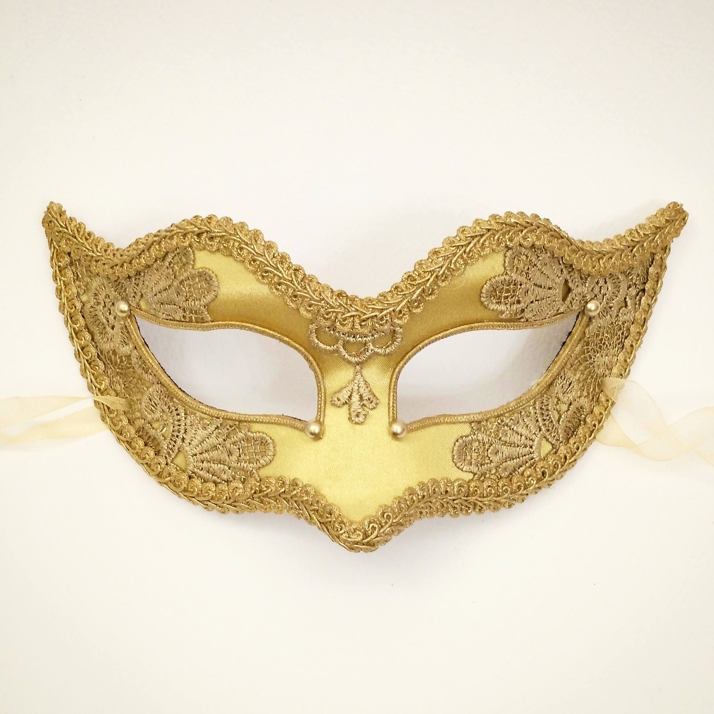 Gold Applique Embroidery Covered Masquerade Mask Venetian