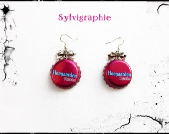 Earrings pink beer caps
