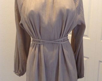 Vintage 1970s Crinkle Gauze Midi Dress Festival Boho Hippie