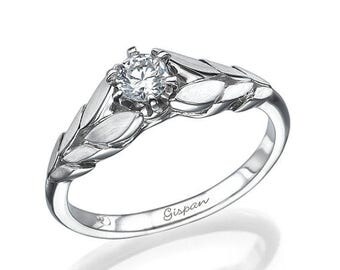 Leaf Engagement Ring, Diamond Engagement Ring, Vintage Engagement Ring, White Gold Ring, Wedding Ring, Art Deco Ring, Unique Ring, Band Ring