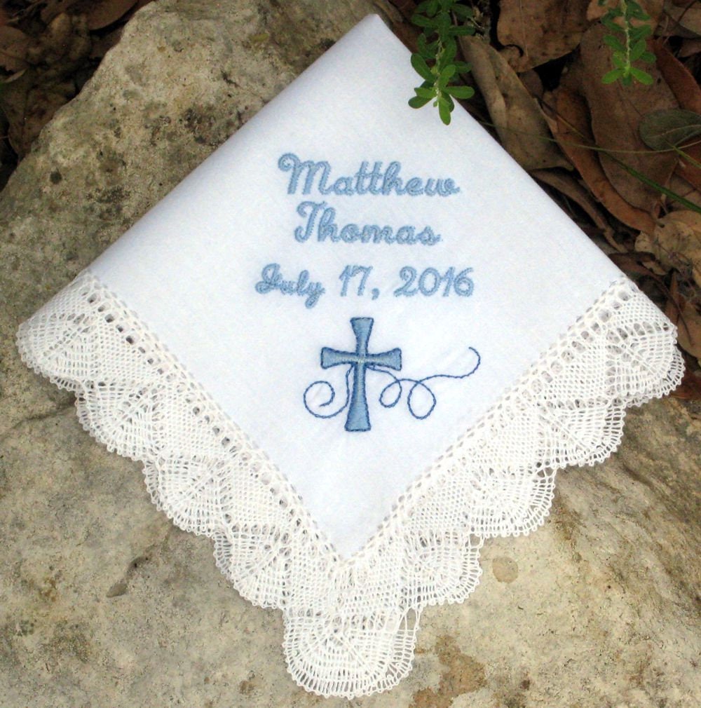 BAPTISM HANDKERCHIEF Christening Confirmation Personalized