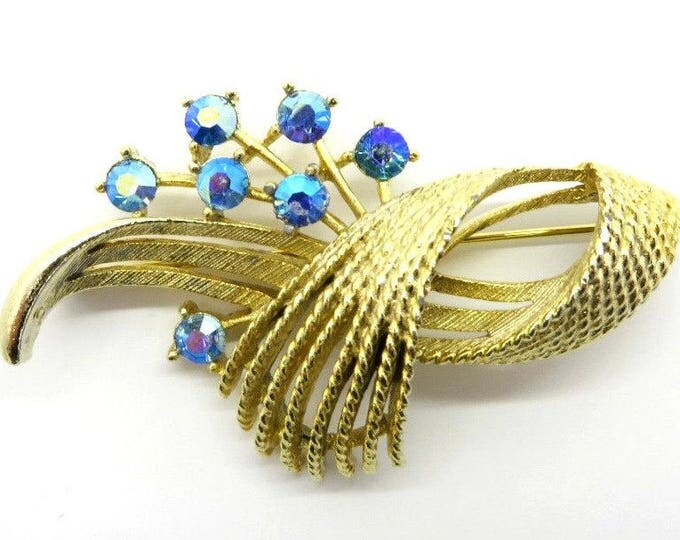Lisner AB Rhinestone Brooch, Vintage Designer Signed Gold Tone Costume Jewelry Gift Idea