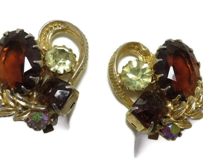 Weiss Amber Rhinestone Earrings - Vintage Amber, Champagne Rhinestone Earrings, Signed Designer Clip-ons, Gift for Her Weiss Amber Rhinestone Earrings - Vintage Amber, Champagne Rhinestone Earrings, Signed Designer Clip-ons, Gift for Her