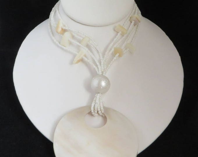 MOP Pendant Necklace, Vintage Beaded Mother of Pearl Multistrand Necklace