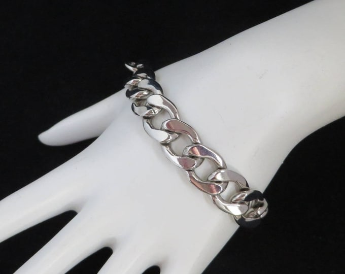 Chunky Chain Link Bracelet, Vintage Shiny Silver Tone Link Bracelet, Gift Idea