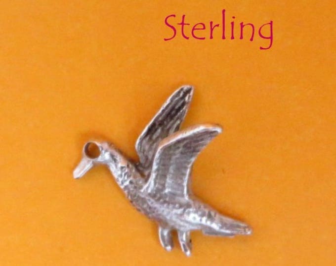 Sterling Silver Bird Charm, Vintage 3D Flying Bird Pendant, Charm Bracelet, Gift idea