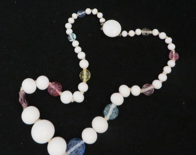 Japan White Glass Necklace - Vintage Milk Glass and Art Glass Necklace, Gift for Her, Gift Boxed