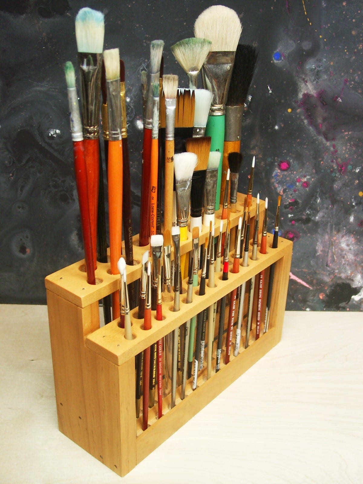 Wooden Paint Brush Holder Paintbrush Stand Wood Brush Caddy Artist ...