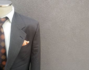 1980s Charcoal Gray Glen Plaid Suit Jacket / Vintage Mens Blazer - Size 40 Regular /Union Made