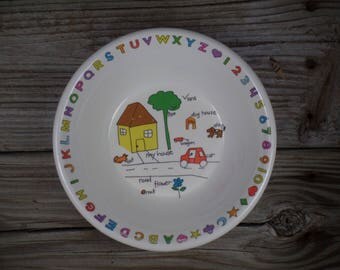 1980s Anacapa Melamine Ware Bowl Childs Dish Set Toddler Dish Set ABCs 123s Educational Toy Melamine Ware New Baby Baby Shower Kitchen Decor