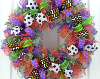 Halloween wreath - Halloween door wreath - Front door Halloween wreath - Front door wreath - Halloween Mesh wreath - Mesh Halloween wreath