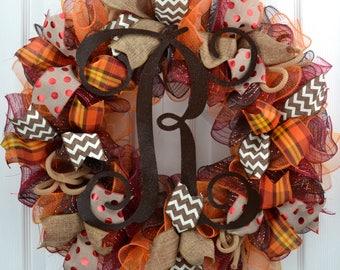 Fall Door Wreath - Thanksgiving Door Wreath - Fall Monogram Wreath - Fall wreath with Monogram - Fall Initial Wreath - Fall Letter Wreath