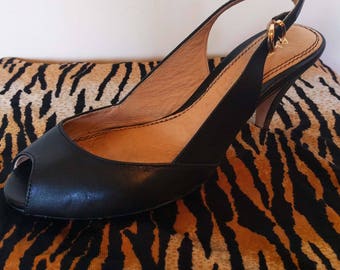 Black Leather Peep Toe sling back heels 6.5 size