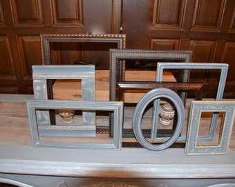 set of picture Frames gray distressed and wood collection.