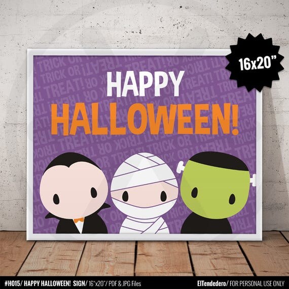 Happy Halloween Sign. Printable Cute Halloween Kids Table