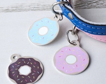 ON SALE Donut Pet Id Tag – personalised dog doughnut name tag – fun dog identification tag – gifts for dogs – personalized dog ID tag - P26