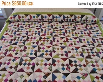 ON SALE: Patchwork Quilt, Diamond Patchwork Quilt, Hand Made Quilt, King Size Quilt, Jewel Tone Quilt, Country Quilt, Quilted Bedspread