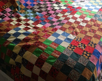 Extra Large Vintage Multicolored Patchwork Quilt Top - Finish or Repurpose - 90x106 - Sewing Room Destash
