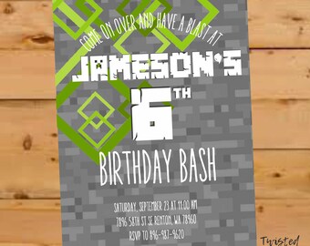 Minecraft Birthday Invitation, Minecraft Birthday Invite, Minecraft Invite, Minecraft Party, Video Game Party Invite, Mine Themed Party