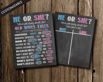 Chalkboard Style Gender Reveal Poster; Old Wives Tales Poster ; Nursery Wall Art, DIGITAL OR PRINTED
