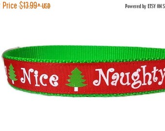 SALE Naughty and Nice Dog Collar * Christmas Dog Collar 1" Width Only * Buckle Collar * Martingale Collar * Chain Martingale * Nylon Dog Col