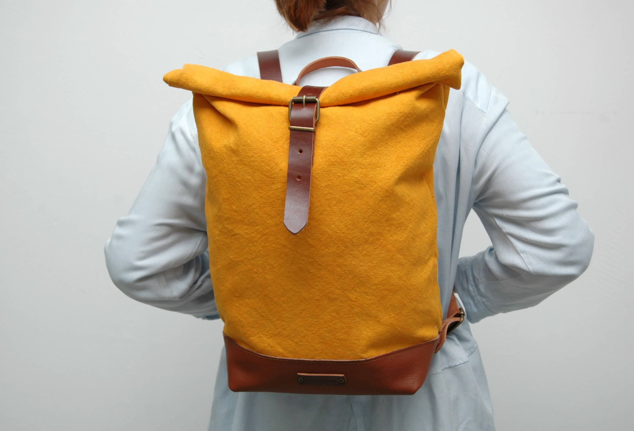 waxed Canvas rucksack/backpack yellow color hand waxed