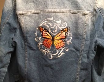 jacket painted butterfly jean hand butterflies denim handpainted