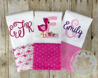 Baby Girl Gift Set - set of 3 personalized, monogrammed flamingo burp cloths - baby gift - baby shower gift