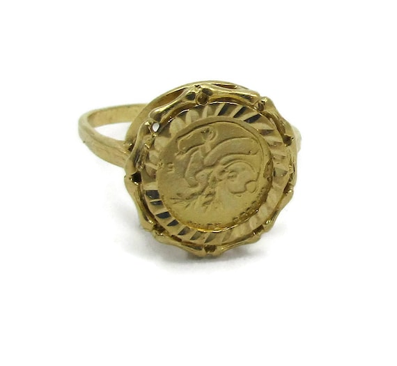 RESERVE for Karen 10 KT Gold Ring Panda Coin Ring Ring Size 5.5 Pinky Ring Designed Vintage Costume Jewelry Gift Ideas Anniversary Promise